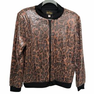 NWT New Bob Mackie Wearable Art Leopard Print Sequin Bomber Jacket size small